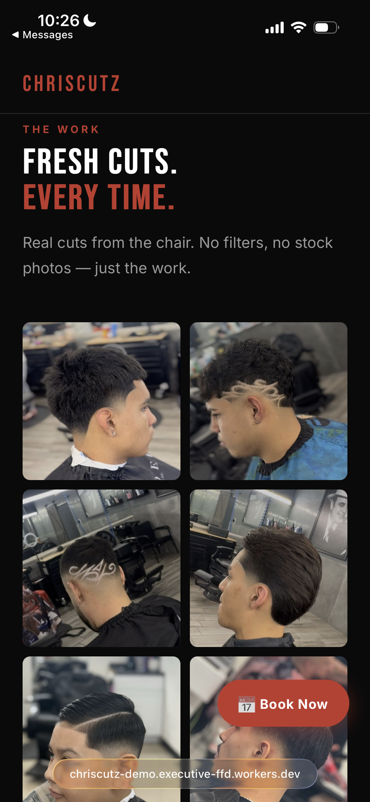 ChrisCutz — barbershop demo site on phone