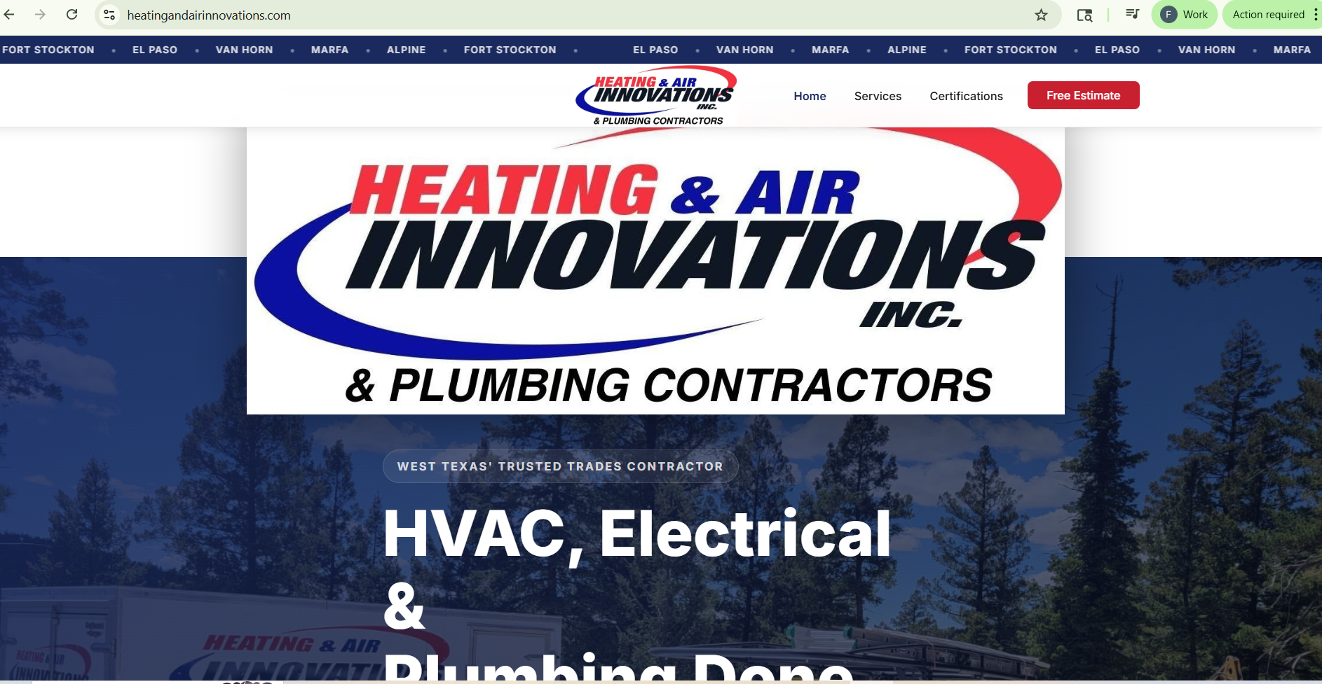 Heating & Air Innovations — live site desktop view